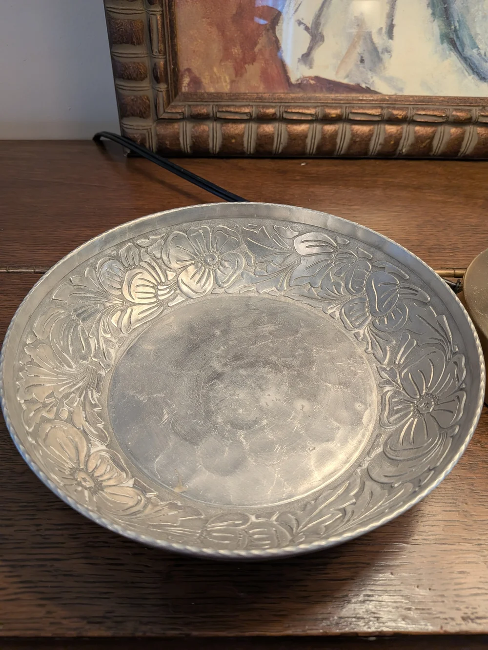 Everlast Hand Forged Aluminum Floral Catchall Dish Tray #1945 Vintage